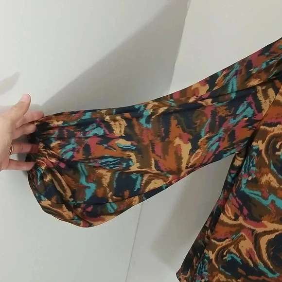 {Adrienne} Psychedelic Print Ballon Sleeve Blouse Size Medium - Picture 6 of 11